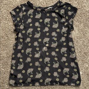LOFT Gray Floral Cap-Sleeve Blouse With Box-chain Eyelet